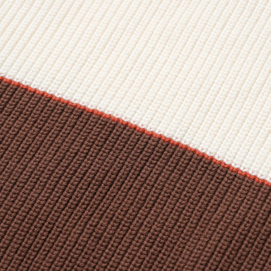 KEBOZ BORDER KNIT SWEATER BROWN