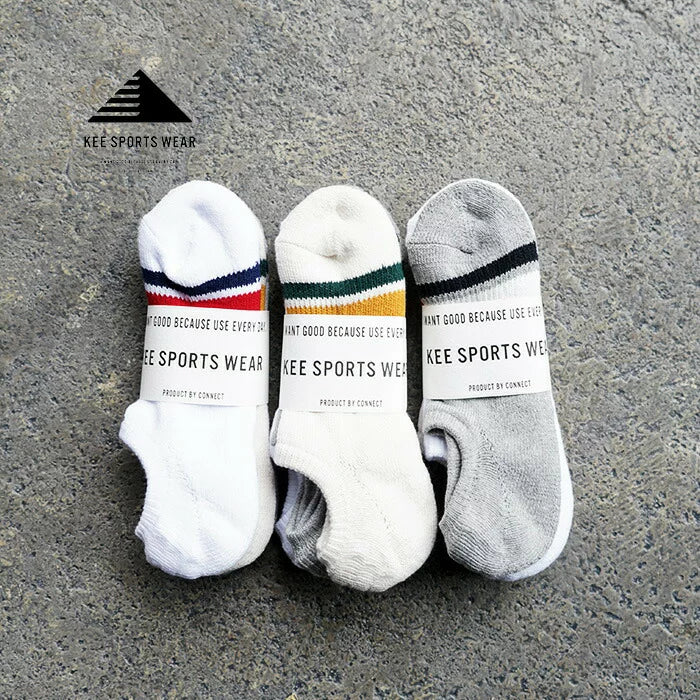 キースポーツ KEE SPORTS 3P BORDER ANKLE SOCKS 2 （ホワイト/ナチュラル/グレー） ホワイト/ナチュラル/グレー