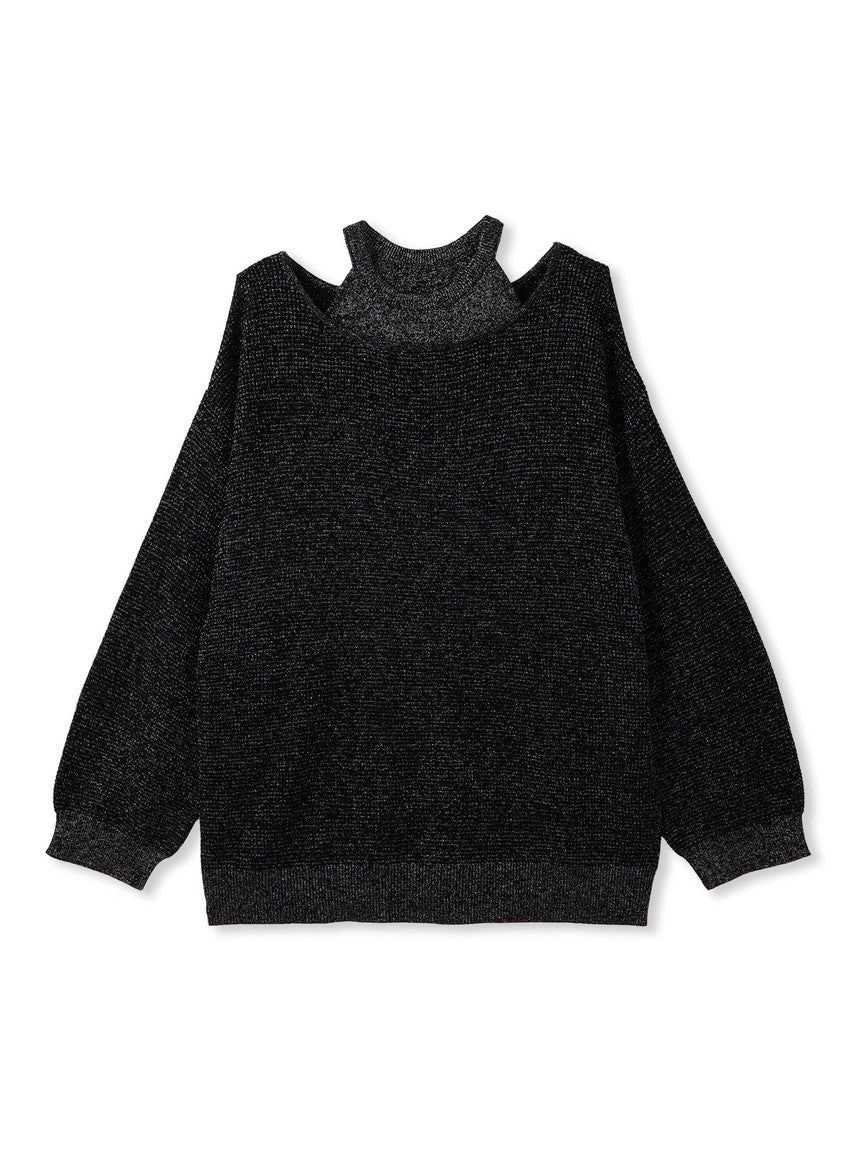 ケティ ketty ラメワッフルレイヤードプルオーバー≪手洗い可能≫ （ブラック） ブラック