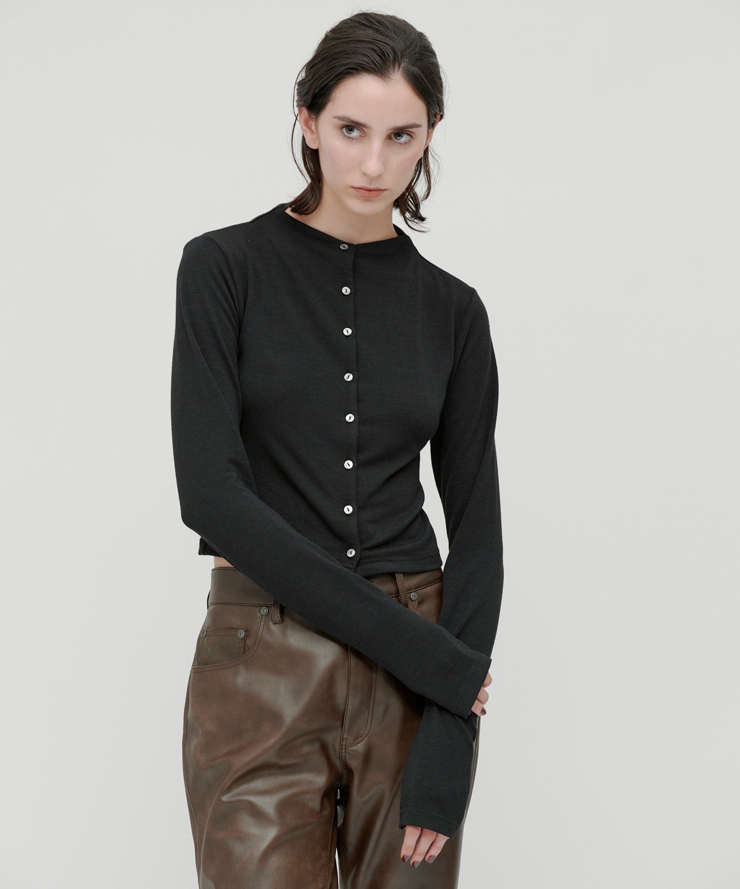 キエトヴァ kiehtova SMOOTH STAND NECK CARDIGAN/スムース スタンド ネック カーディガン KTWR43 （ブラック） ブラック
