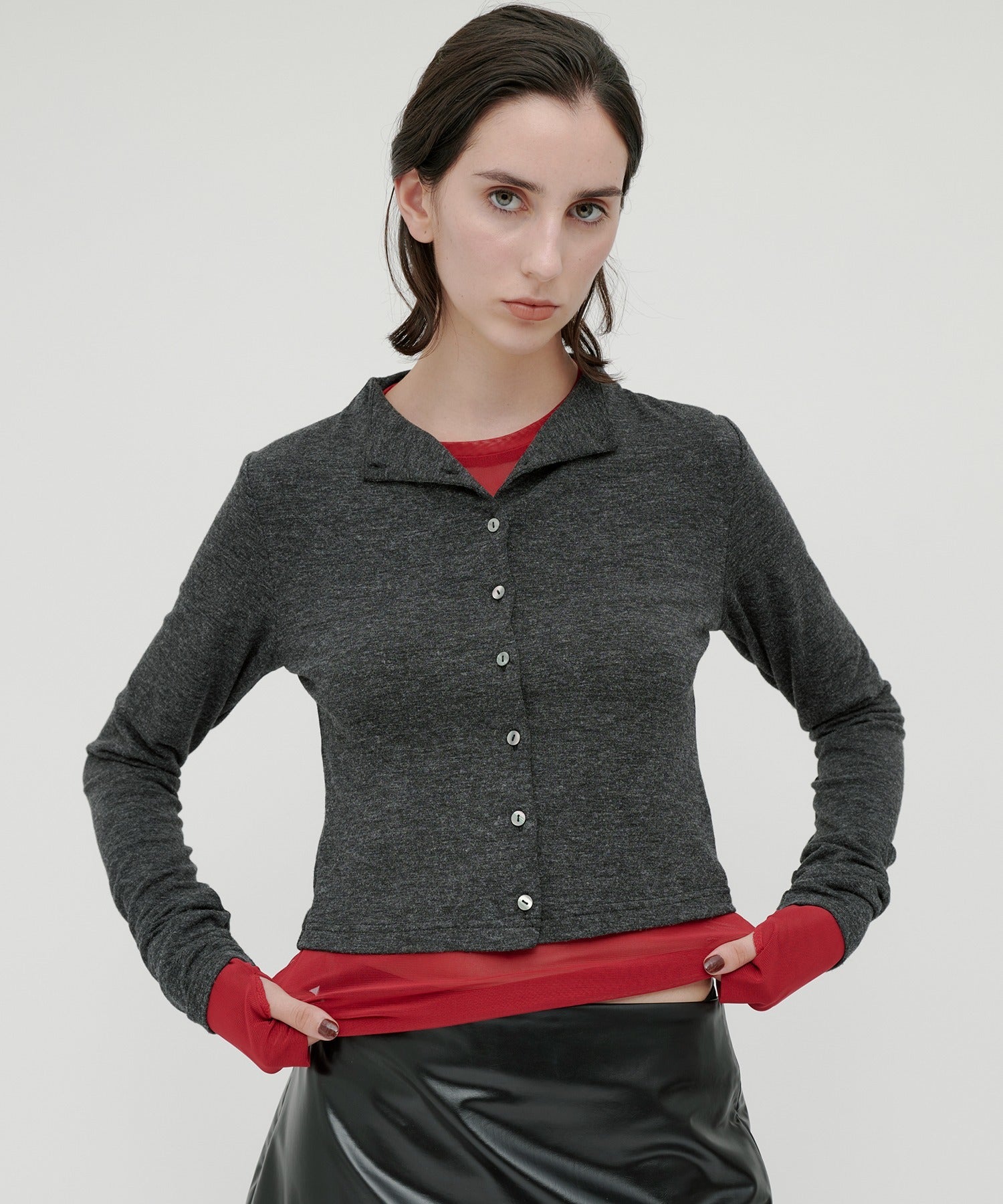 キエトヴァ kiehtova SMOOTH STAND NECK CARDIGAN/スムース スタンド ネック カーディガン KTWR43 （チャコールグレー） チャコールグレー