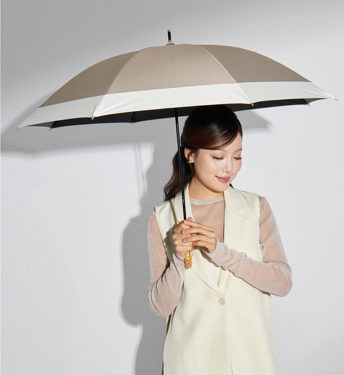 キザワ KIZAWA バンブー ショート丈 日傘 完全遮光 雨傘 晴雨兼用傘 50cm～ithm bicolor～ （モカ×オフ） モカ×オフ