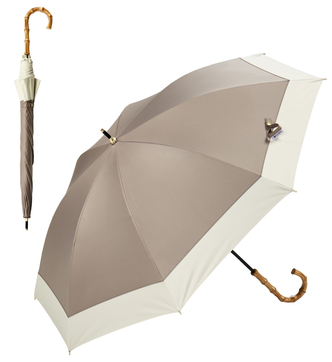 キザワ KIZAWA バンブー ショート丈 日傘 完全遮光 雨傘 晴雨兼用傘 50cm～ithm bicolor～ （モカ×オフ） モカ×オフ