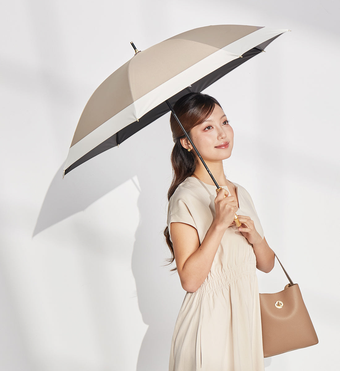 キザワ KIZAWA バンブー ショート丈 日傘 完全遮光 雨傘 晴雨兼用傘 50cm～ithm bicolor～ （モカ×オフ） モカ×オフ