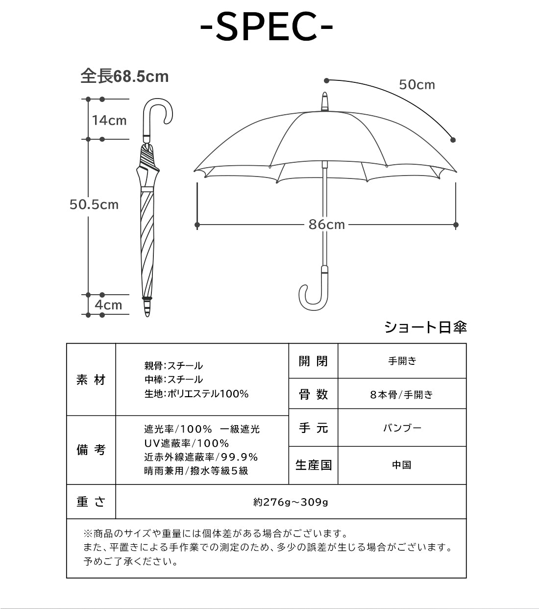キザワ KIZAWA バンブー ショート丈 日傘 完全遮光 雨傘 晴雨兼用傘 50cm～ithm bicolor～ （モカ×オフ） モカ×オフ