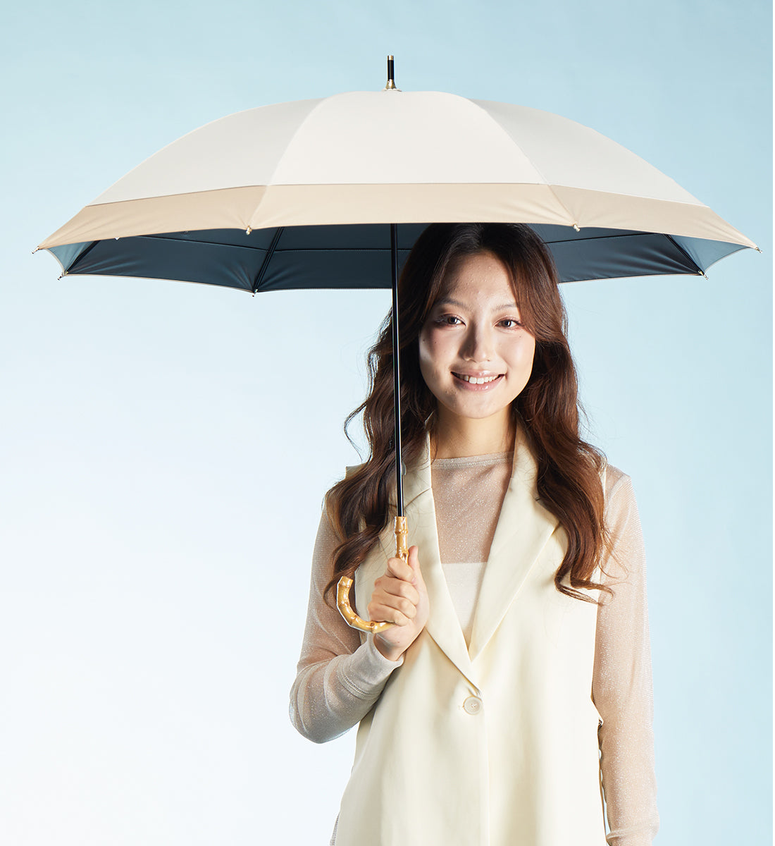 キザワ KIZAWA バンブー ショート丈 日傘 完全遮光 雨傘 晴雨兼用傘 50cm～ithm bicolor～ （オフ×ベージュ） オフ×ベージュ