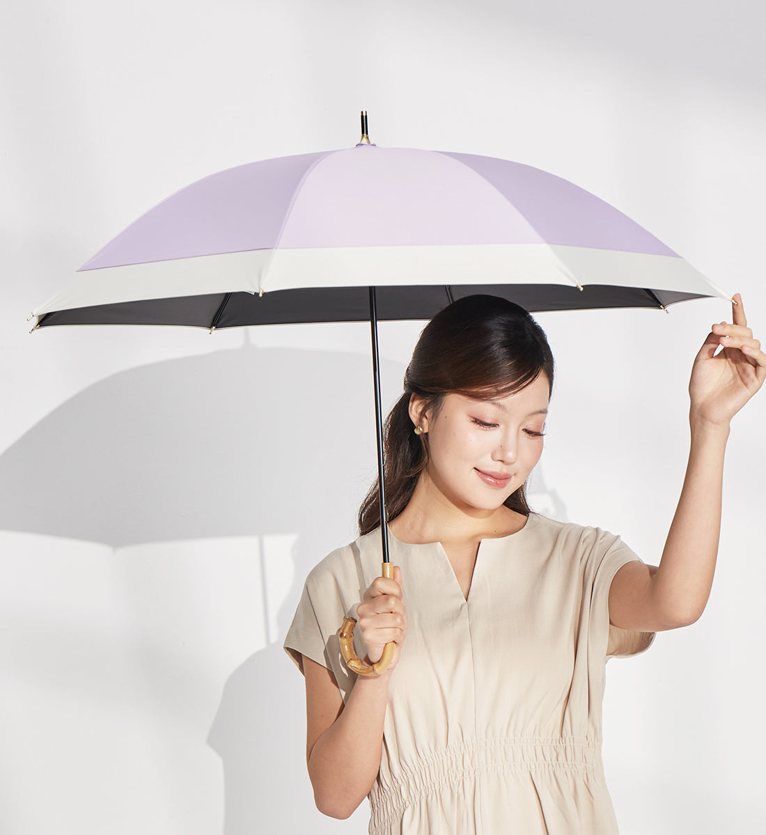 キザワ KIZAWA バンブー ショート丈 日傘 完全遮光 雨傘 晴雨兼用傘 50cm～ithm bicolor～ （ラベンダー×オフ） ラベンダー×オフ