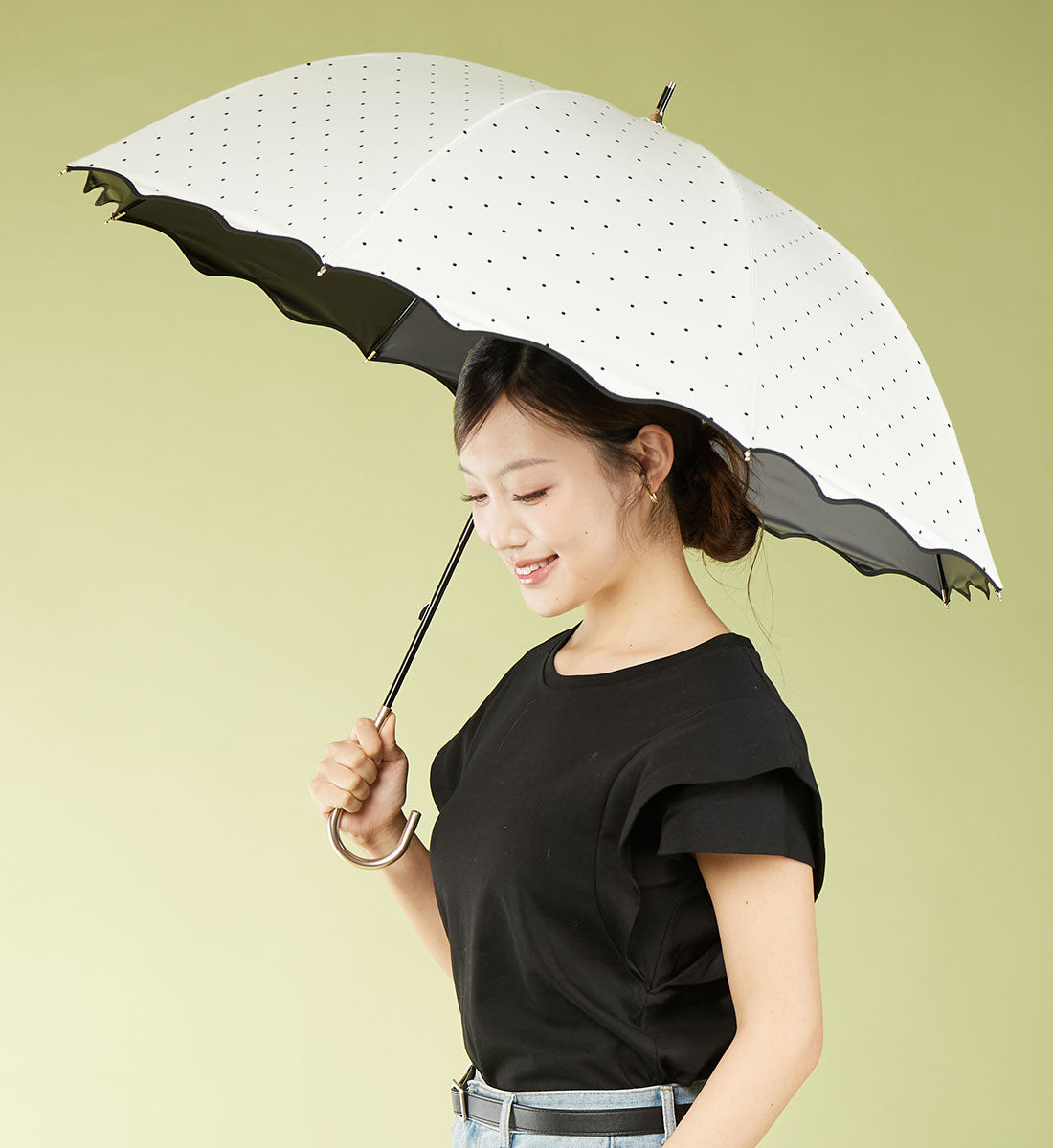 キザワ KIZAWA ドットプリント ショート丈 日傘 晴雨兼用 長傘 55cm 完全遮光～punt～ （オフホワイト） オフホワイト
