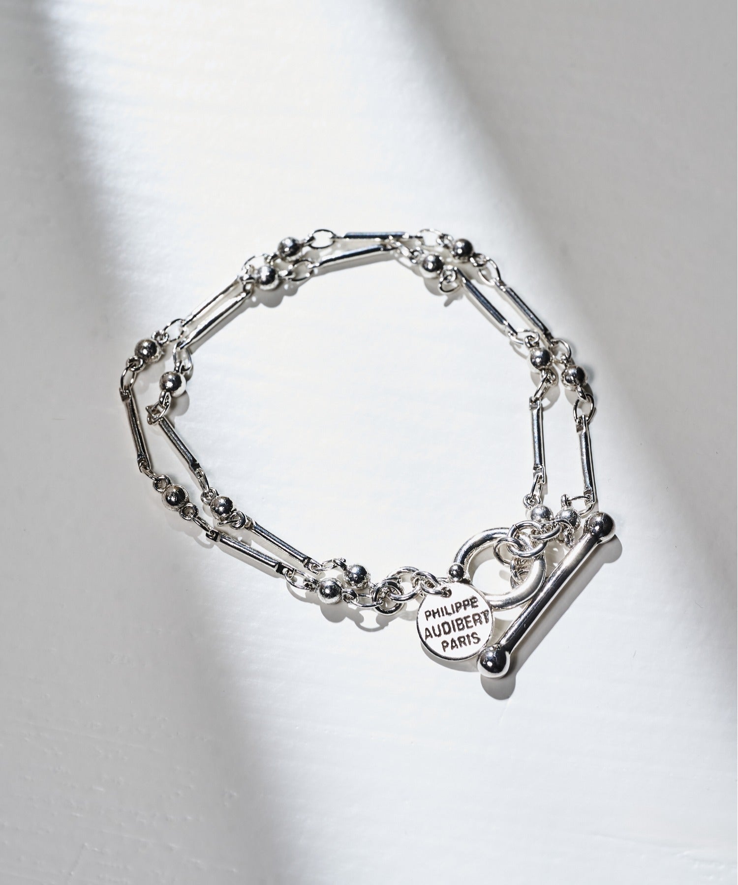 フィリップ オーディベール PHILIPPE AUDIBERT Garnet double bracelet, brass silver plated BRS6615:AR （シルバー） シルバー