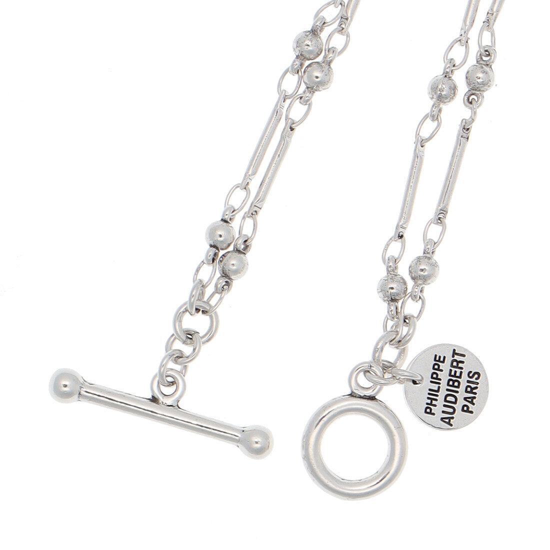 フィリップ オーディベール PHILIPPE AUDIBERT Garnet double bracelet, brass silver plated BRS6615:AR （シルバー） シルバー