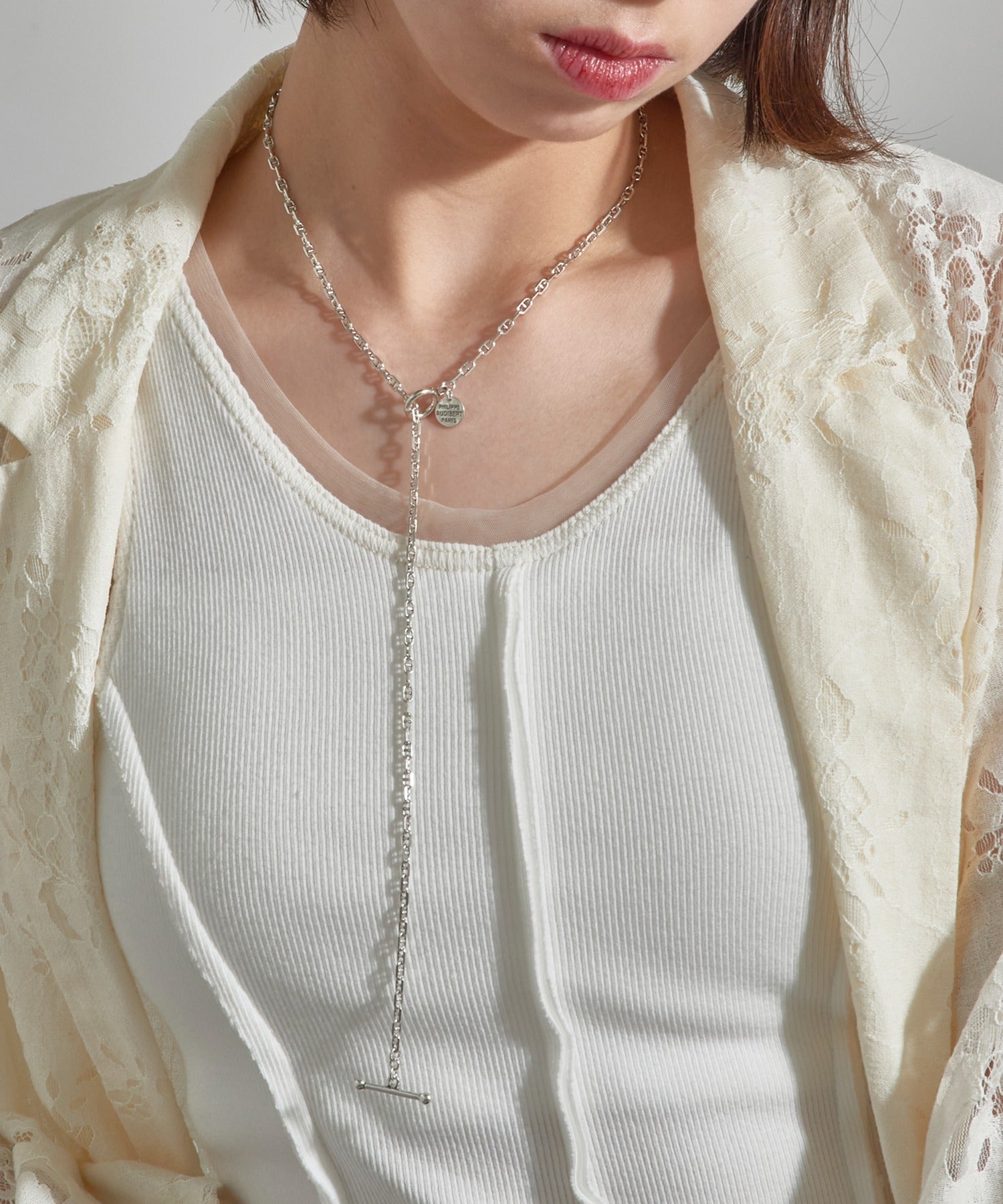 フィリップ オーディベール PHILIPPE AUDIBERT Enara semi-long necklace brass silver plated SAS6005:AR （シルバー） シルバー