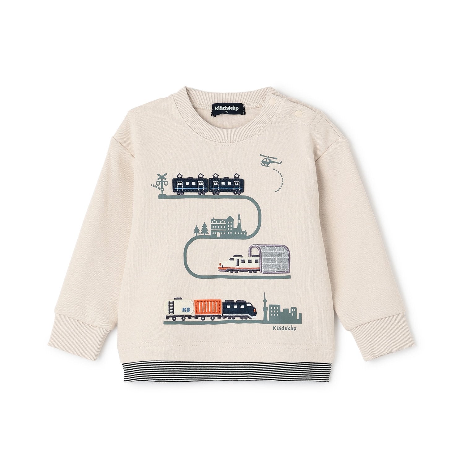 クレードスコープ kladskap 【人気商品再入荷】【直営店で取り扱い無し】電車アップリケ裾ボーダートレーナー （薄ベージュ） 薄ベージュ