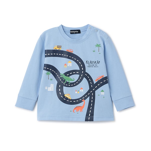 クレードスコープ kladskap 【人気商品再入荷】【直営店で取り扱い無し】車×道路×恐竜長袖Tシャツ （ライト ブルー） ライト ブルー