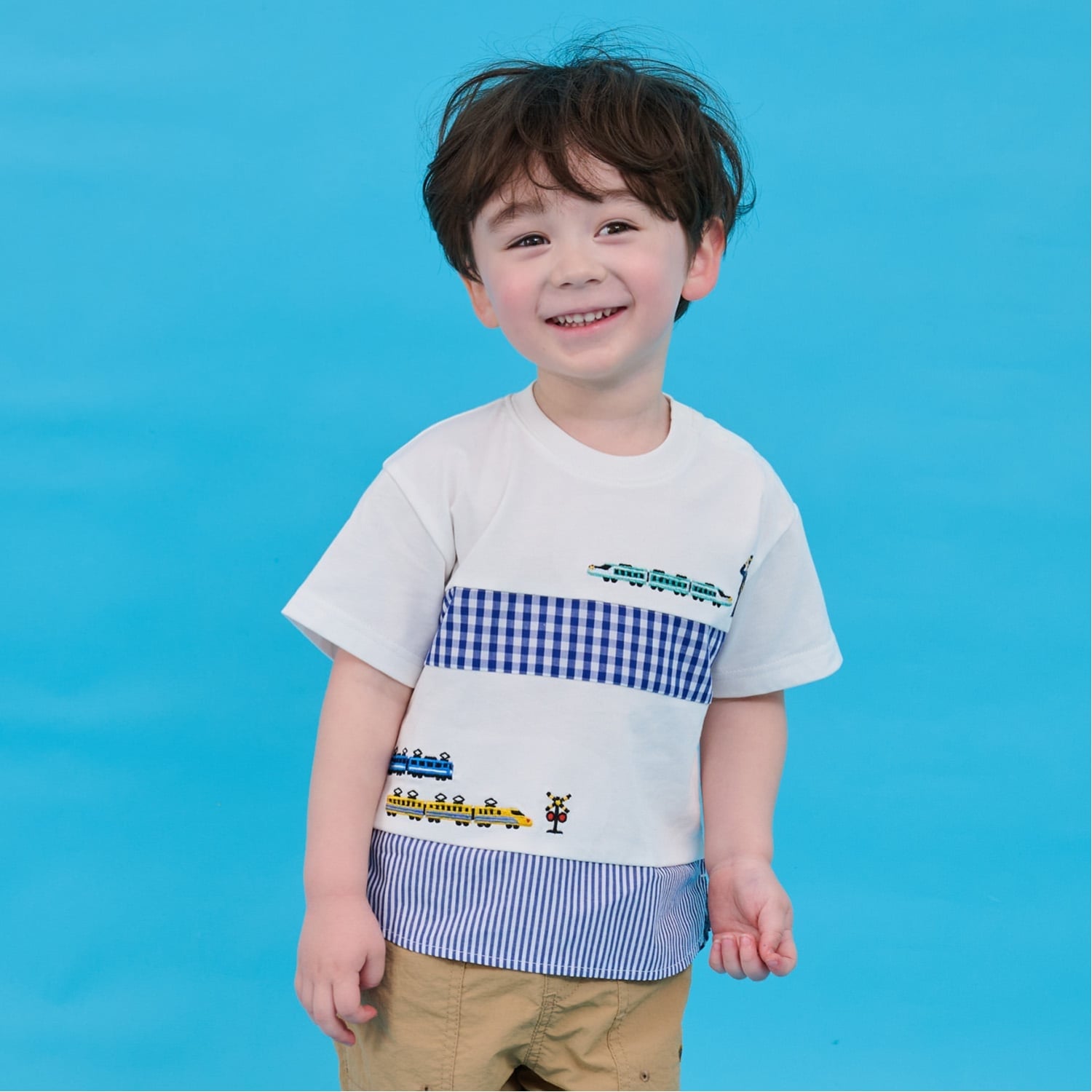 クレードスコープ kladskap 電車刺しゅう切替半袖Tシャツ （オフ ホワイト） オフ ホワイト