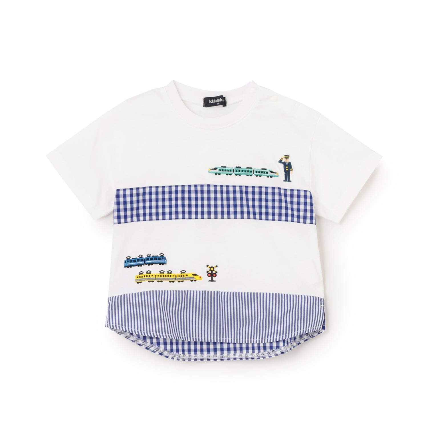 クレードスコープ kladskap 電車刺しゅう切替半袖Tシャツ （オフ ホワイト） オフ ホワイト