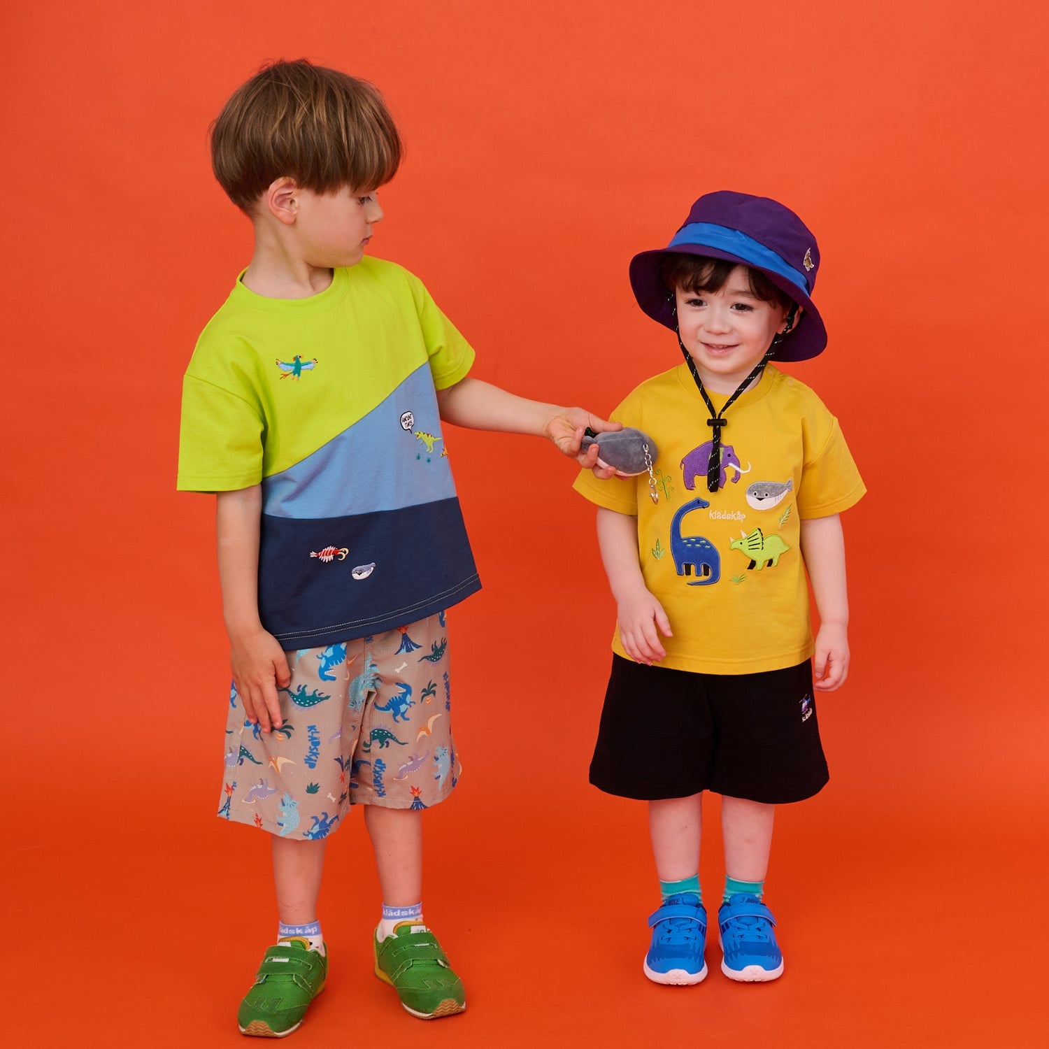 クレードスコープ kladskap 太古のいきものアップリケ半袖Tシャツ （ブルー グリーン） ブルー グリーン