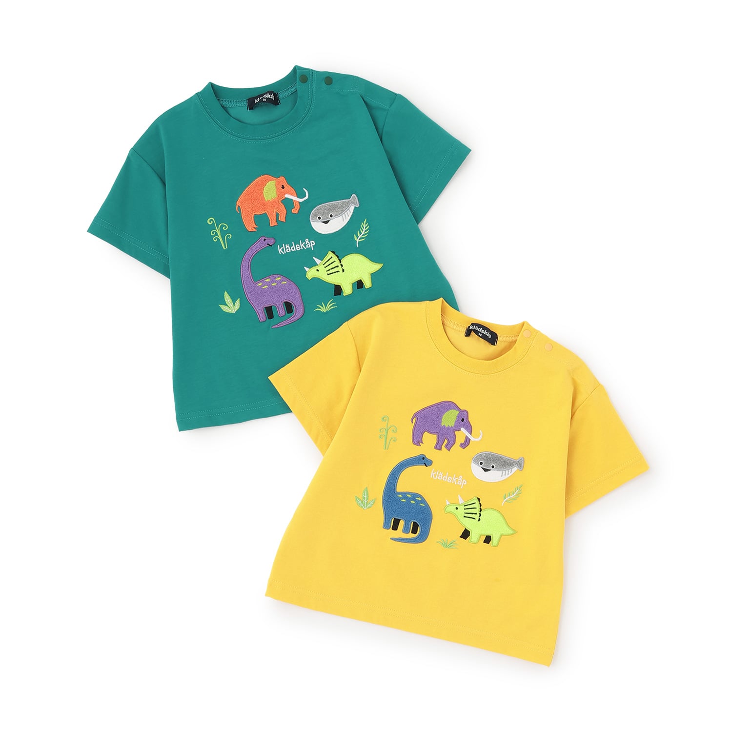 クレードスコープ kladskap 太古のいきものアップリケ半袖Tシャツ （ブルー グリーン） ブルー グリーン