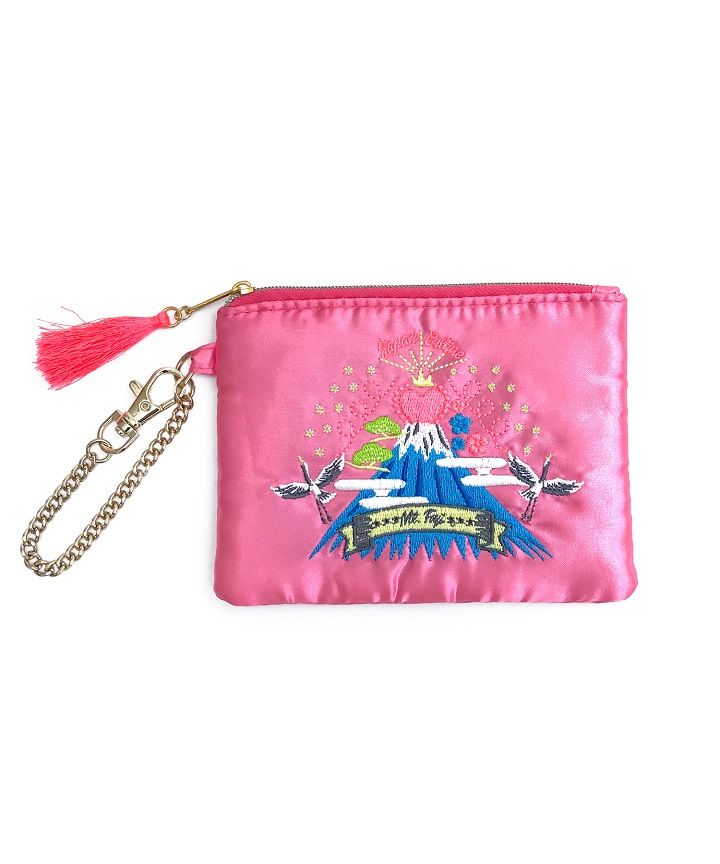 At On 50 Embroidered Pouch Sukajan Mount Fuji pink
