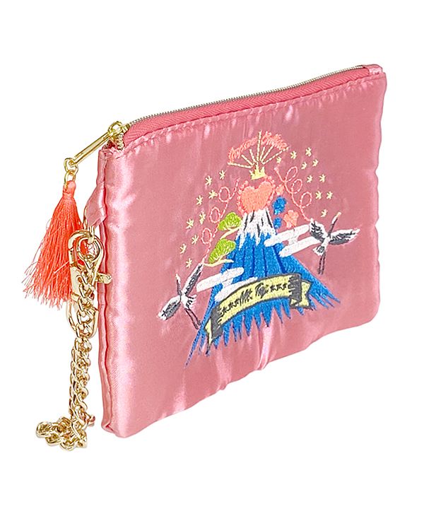 At On 50 Embroidered Pouch Sukajan Mount Fuji pink