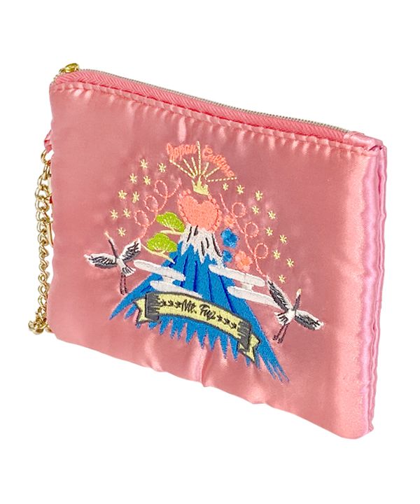 At On 50 Embroidered Pouch Sukajan Mount Fuji pink