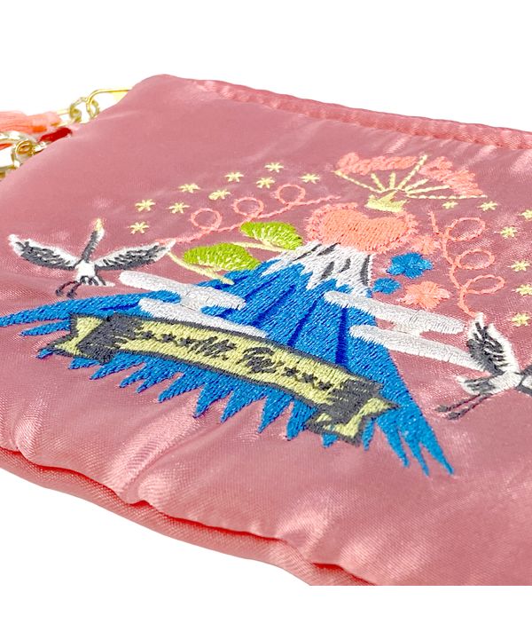 At On 50 Embroidered Pouch Sukajan Mount Fuji pink