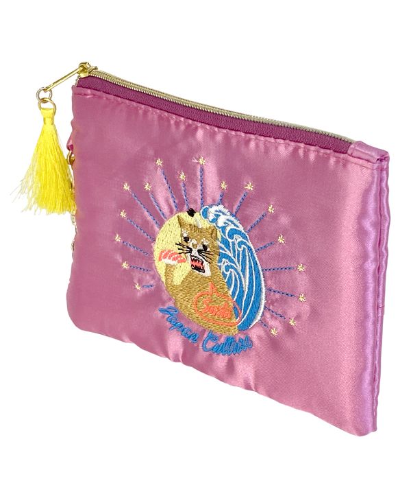 At On 50 Embroidered Pouch Sukajan Cat pink