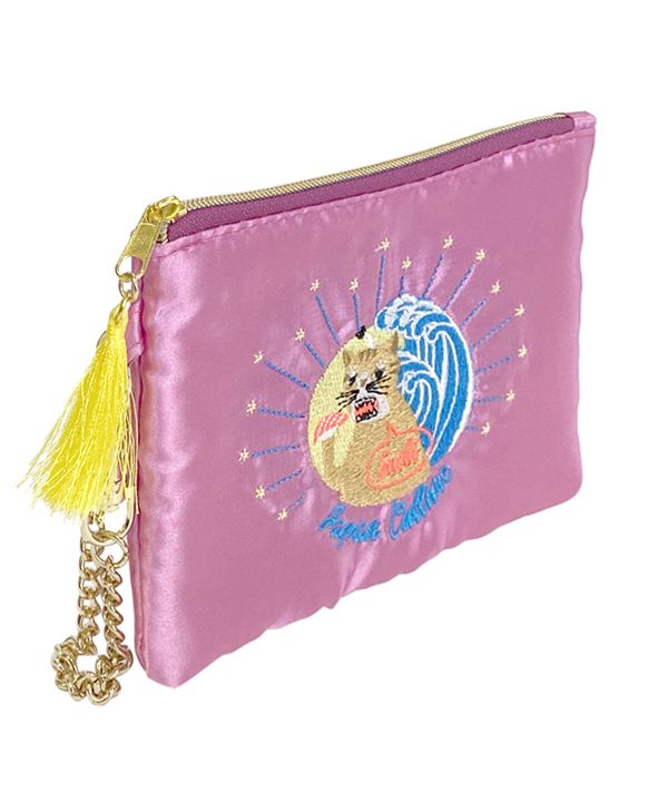 At On 50 Embroidered Pouch Sukajan Cat pink