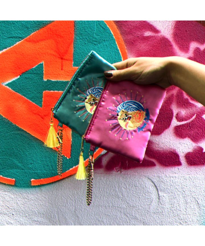 At On 50 Embroidered Pouch Sukajan Cat pink
