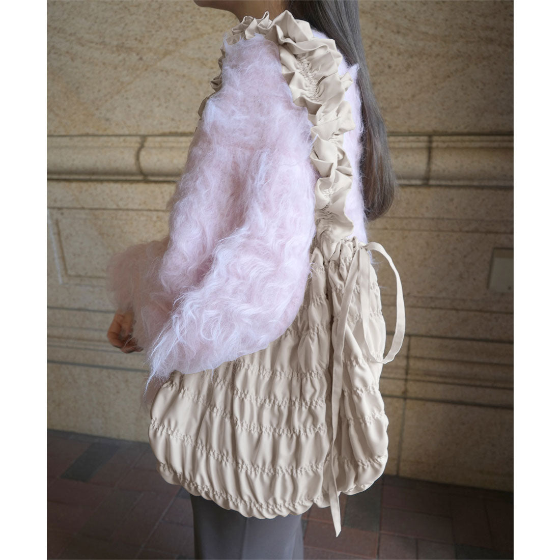 コウベレタス KOBE LETTUCE [ yuiさんコラボ ] シャーリングバッグ [B1604] （アイボリー） アイボリー