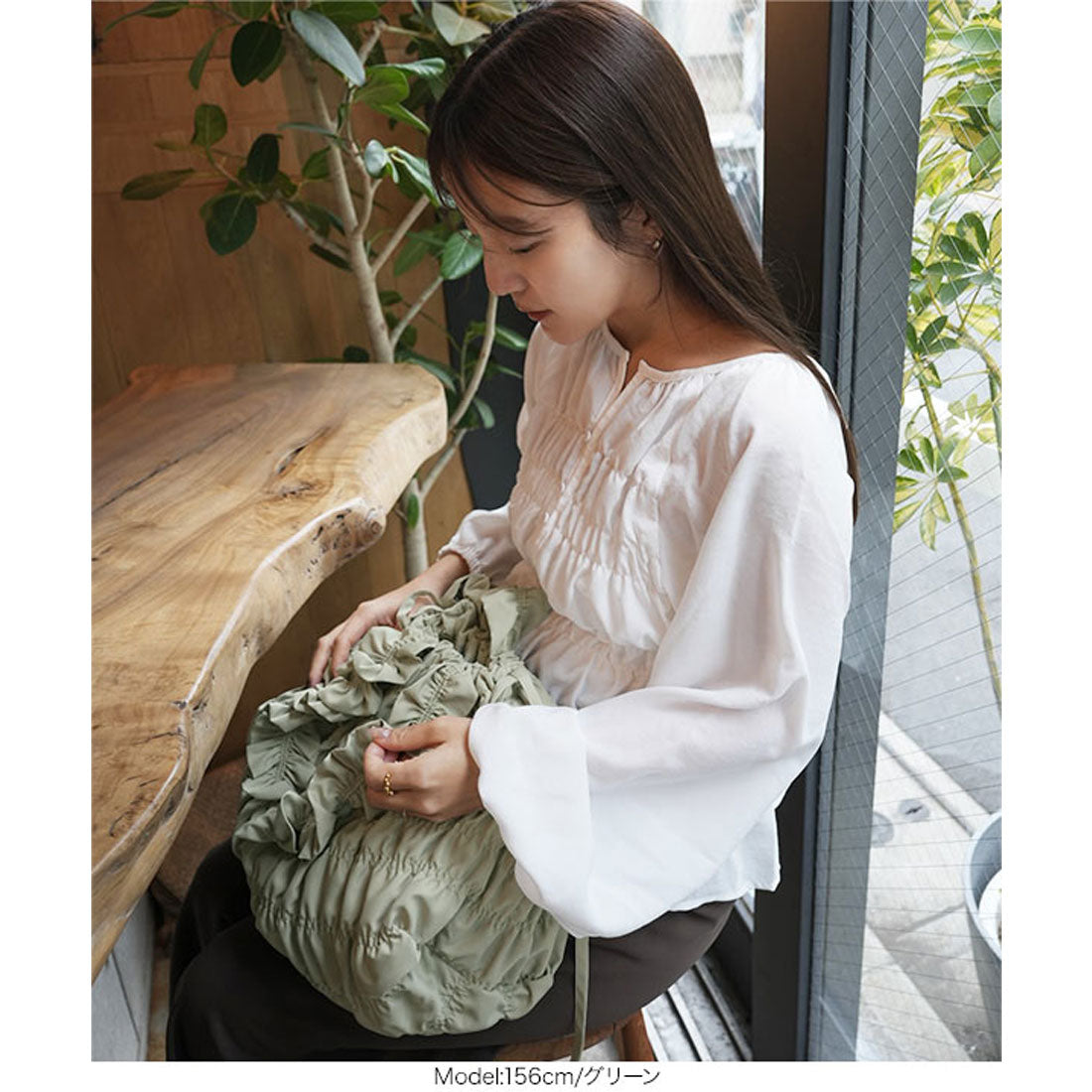 コウベレタス KOBE LETTUCE [ yuiさんコラボ ] シャーリングバッグ [B1604] （アイボリー） アイボリー