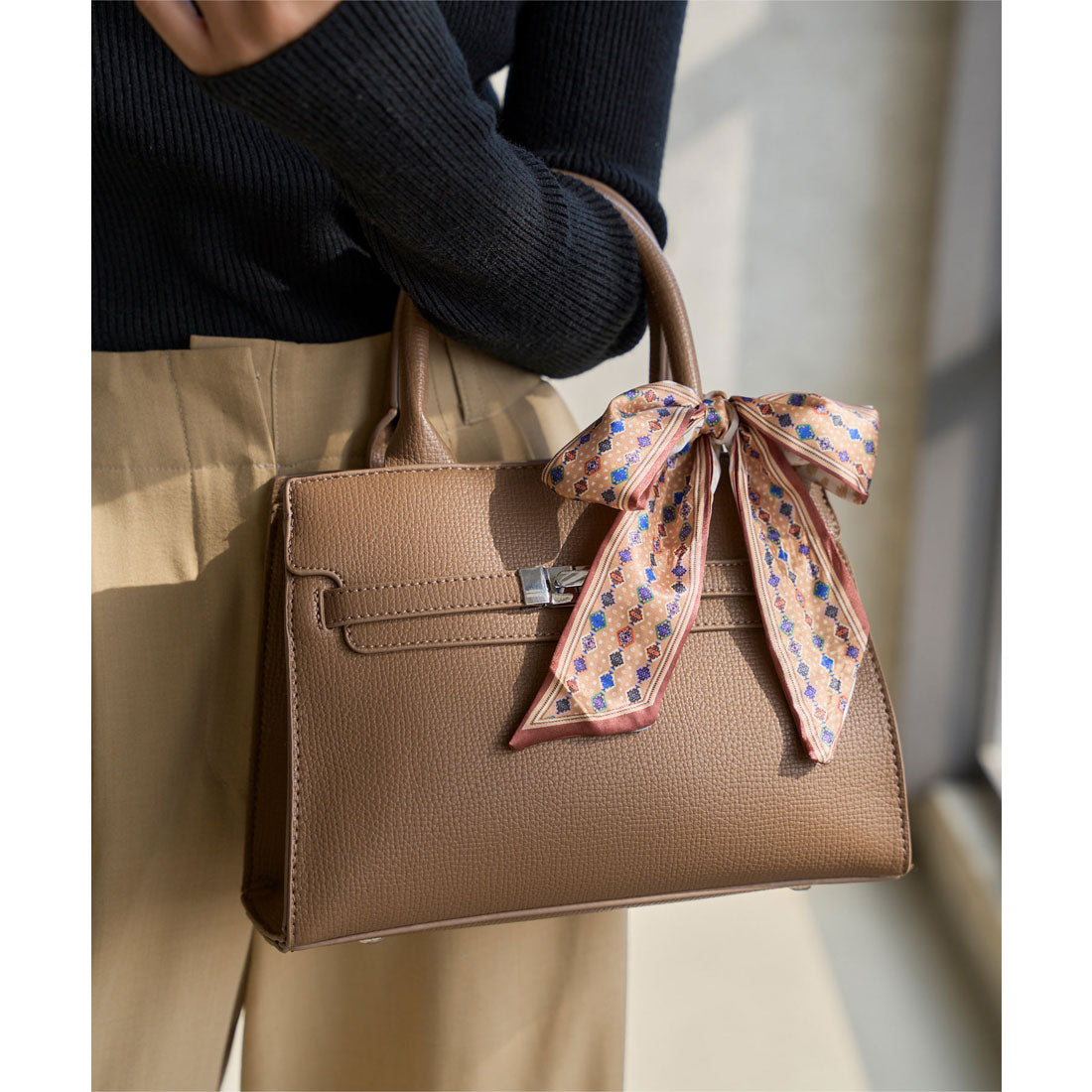 コウベレタス KOBE LETTUCE リボンスカーフ付きスクエアバッグ [B1652] （ベージュ） ベージュ