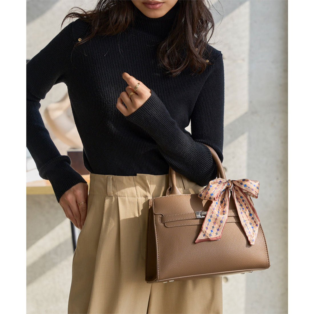 コウベレタス KOBE LETTUCE リボンスカーフ付きスクエアバッグ [B1652] （ベージュ） ベージュ