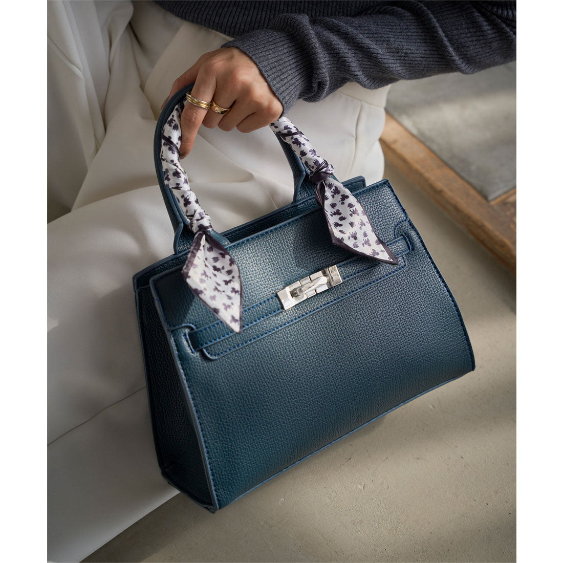 コウベレタス KOBE LETTUCE リボンスカーフ付きスクエアバッグ [B1652] （ブルー） ブルー