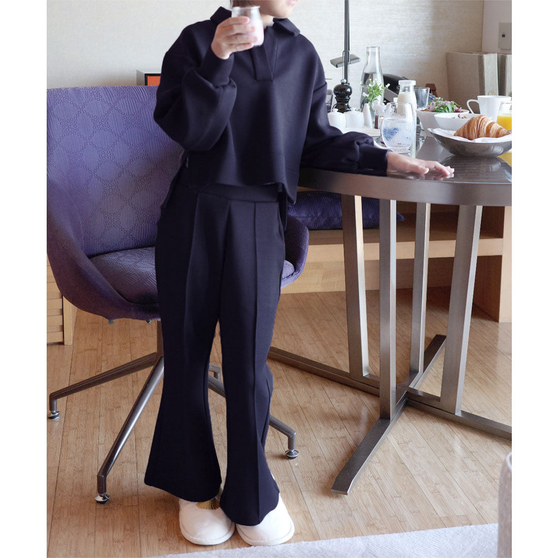 コウベレタス KOBE LETTUCE [ Yuumiさんコラボ ]キッズダンボールフレアスウェットパンツ [M4238] （ネイビー） ネイビー