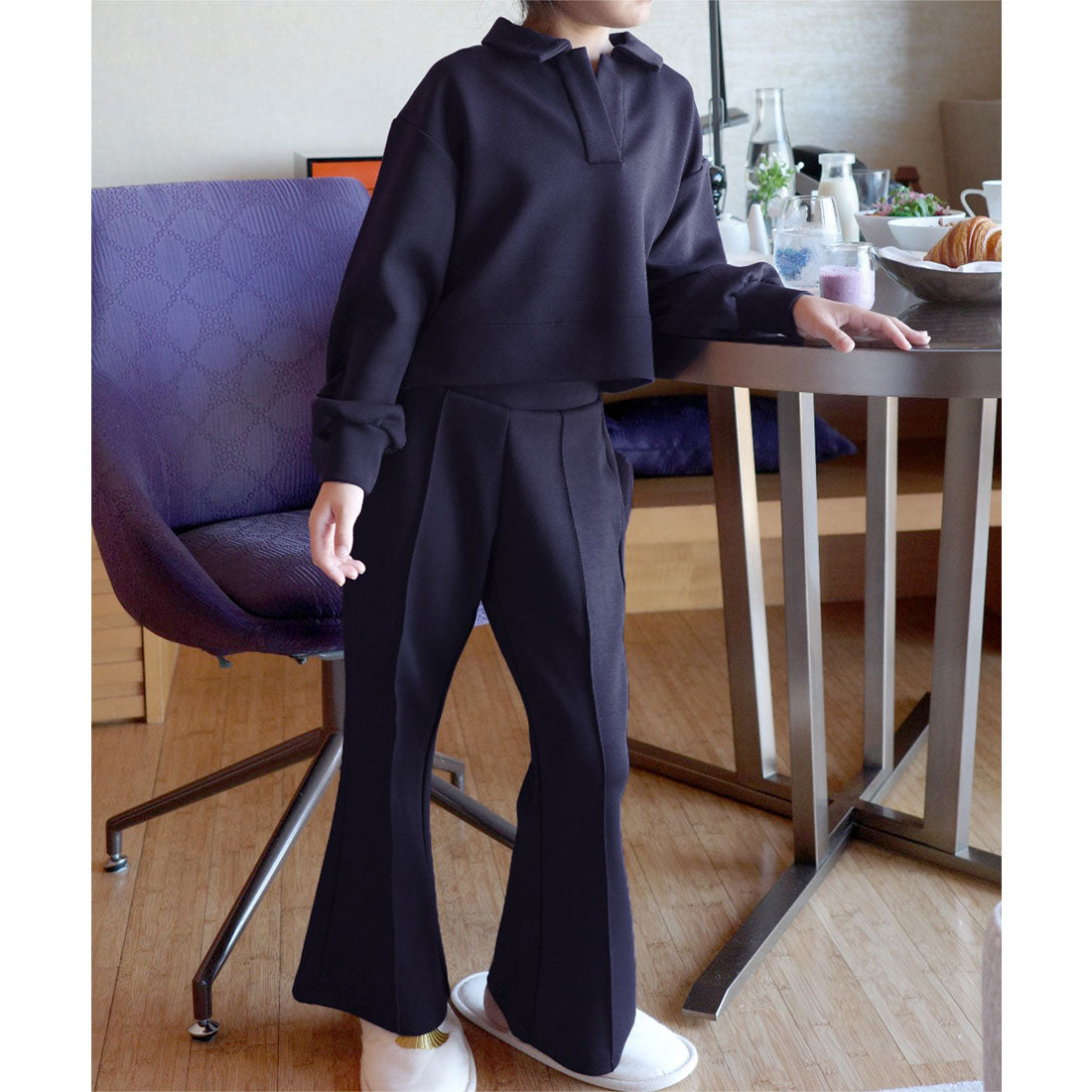 コウベレタス KOBE LETTUCE [ Yuumiさんコラボ ]キッズダンボールフレアスウェットパンツ [M4238] （ネイビー） ネイビー