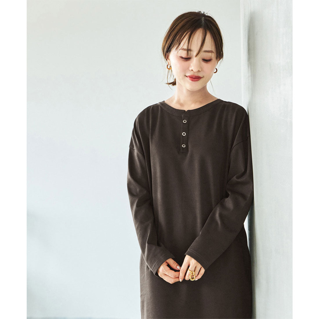コウベレタス KOBE LETTUCE [ 田中亜希子さんコラボ ]ジャージーワンピース【プチストレート】［選べるタイプ］ [E3295] （ショコラブラウン） ショコラブラウン