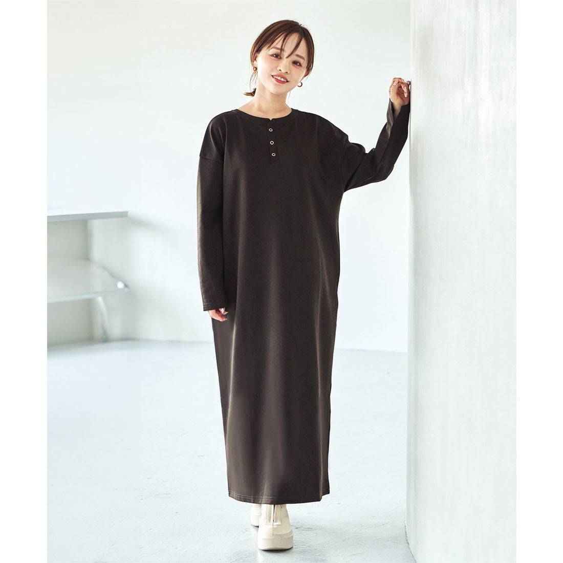 コウベレタス KOBE LETTUCE [ 田中亜希子さんコラボ ]ジャージーワンピース【プチストレート】［選べるタイプ］ [E3295] （ショコラブラウン） ショコラブラウン