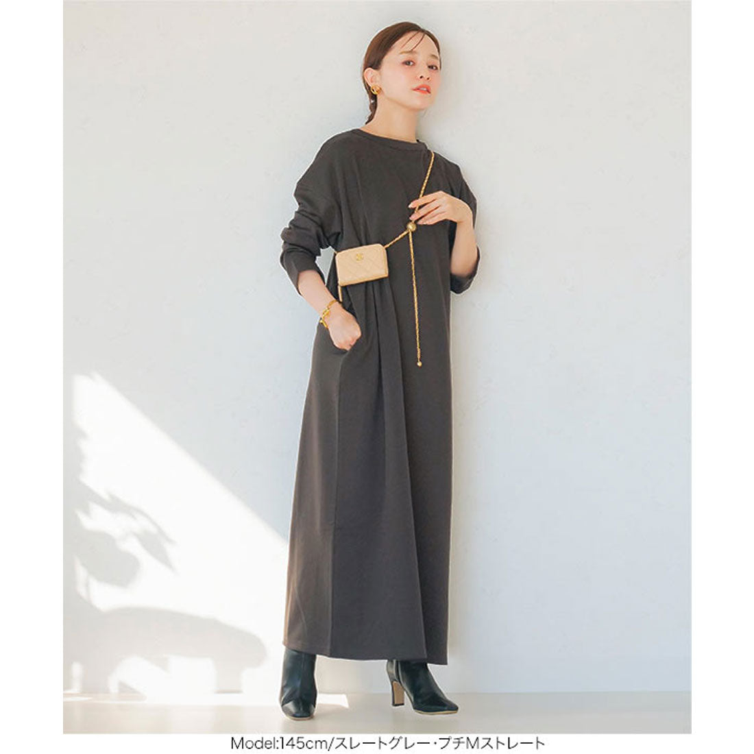 コウベレタス KOBE LETTUCE [ 田中亜希子さんコラボ ]ジャージーワンピース【プチストレート】［選べるタイプ］ [E3295] （ショコラブラウン） ショコラブラウン