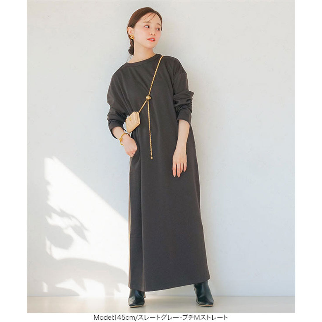 コウベレタス KOBE LETTUCE [ 田中亜希子さんコラボ ]ジャージーワンピース【プチストレート】［選べるタイプ］ [E3295] （ショコラブラウン） ショコラブラウン