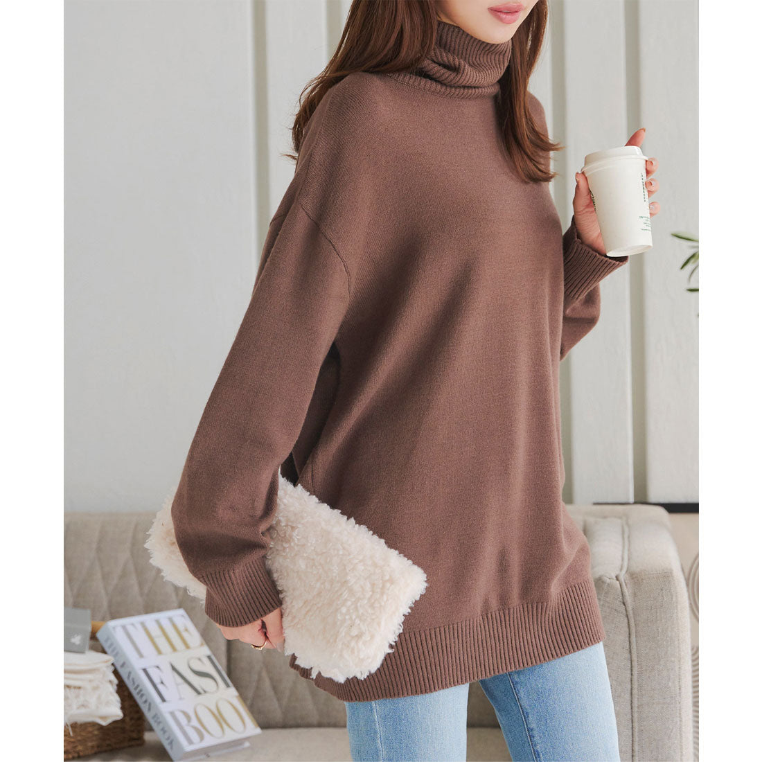 コウベレタス KOBE LETTUCE ボートネックorタートルネックもっちりニットチュニック【タートルネック】 [C7193]