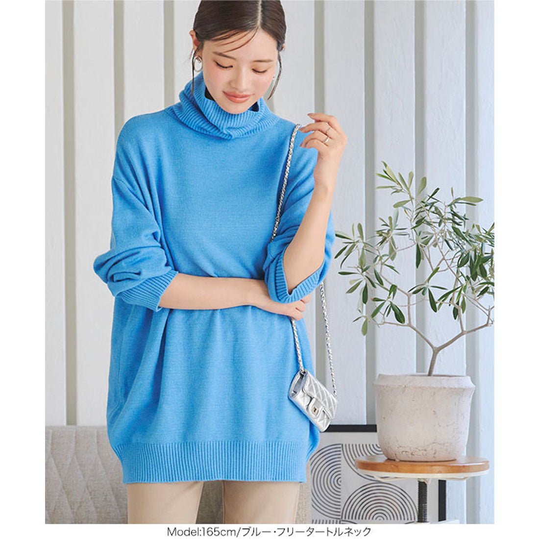 コウベレタス KOBE LETTUCE ボートネックorタートルネックもっちりニットチュニック【タートルネック】 [C7193]