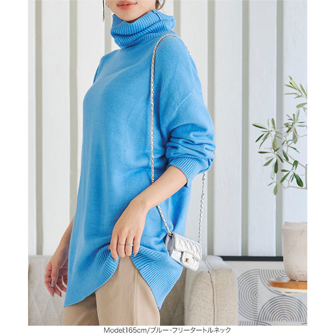 コウベレタス KOBE LETTUCE ボートネックorタートルネックもっちりニットチュニック【タートルネック】 [C7193]