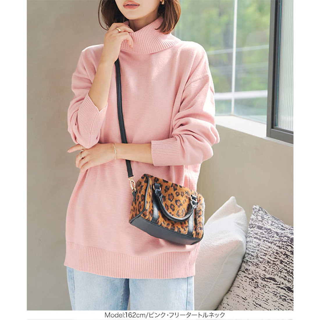 コウベレタス KOBE LETTUCE ボートネックorタートルネックもっちりニットチュニック【タートルネック】 [C7193]