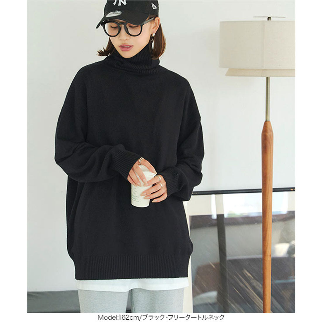コウベレタス KOBE LETTUCE ボートネックorタートルネックもっちりニットチュニック【タートルネック】 [C7193]