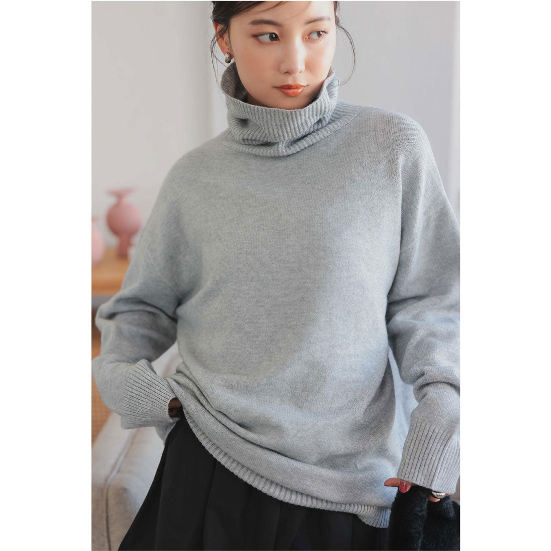 コウベレタス KOBE LETTUCE ボートネックorタートルネックもっちりニットチュニック【タートルネック】 [C7193]