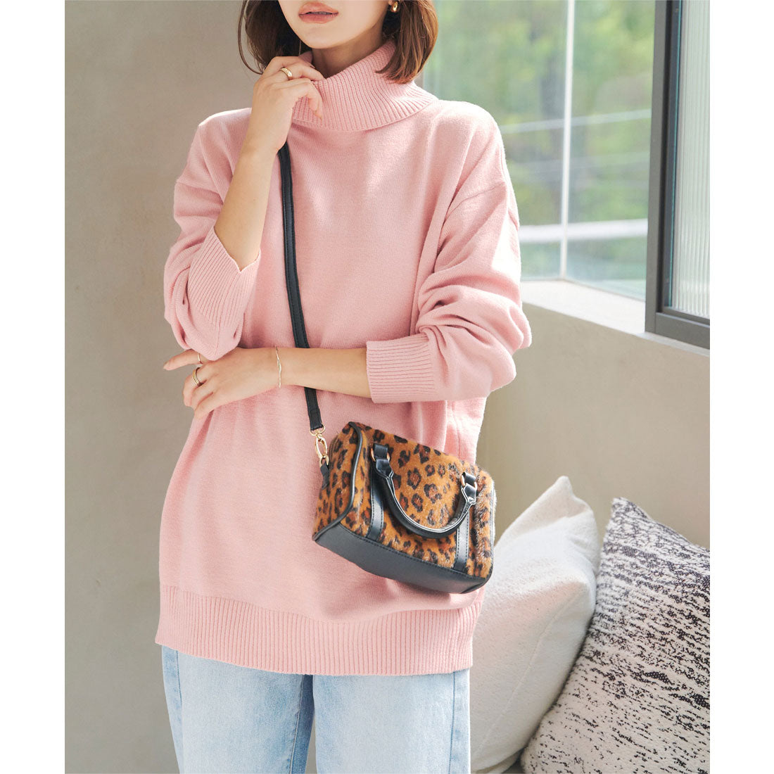 コウベレタス KOBE LETTUCE ボートネックorタートルネックもっちりニットチュニック【タートルネック】 [C7193]