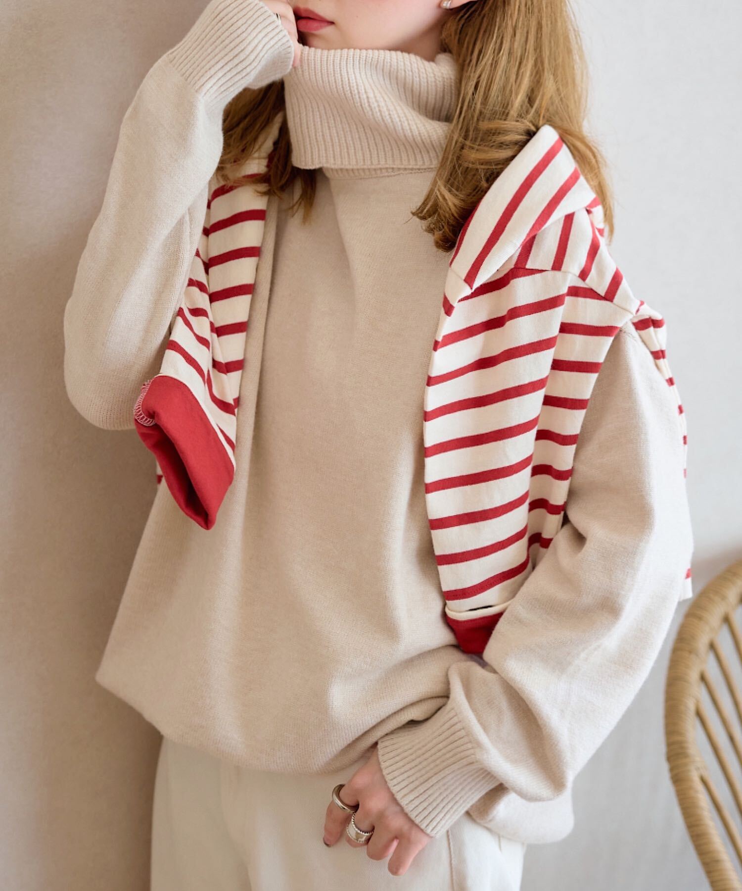 コウベレタス KOBE LETTUCE ボートネックorタートルネックもっちりニットチュニック【タートルネック】 [C7193]