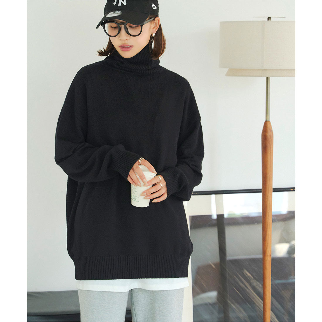 コウベレタス KOBE LETTUCE ボートネックorタートルネックもっちりニットチュニック【タートルネック】 [C7193]