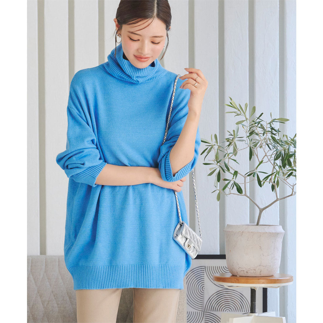 コウベレタス KOBE LETTUCE ボートネックorタートルネックもっちりニットチュニック【タートルネック】 [C7193]