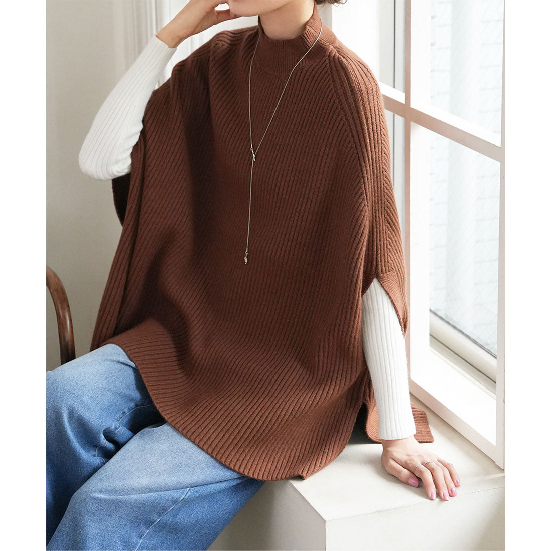 コウベレタス KOBE LETTUCE ポンチョ リブニットトップス [C6943],キャメル